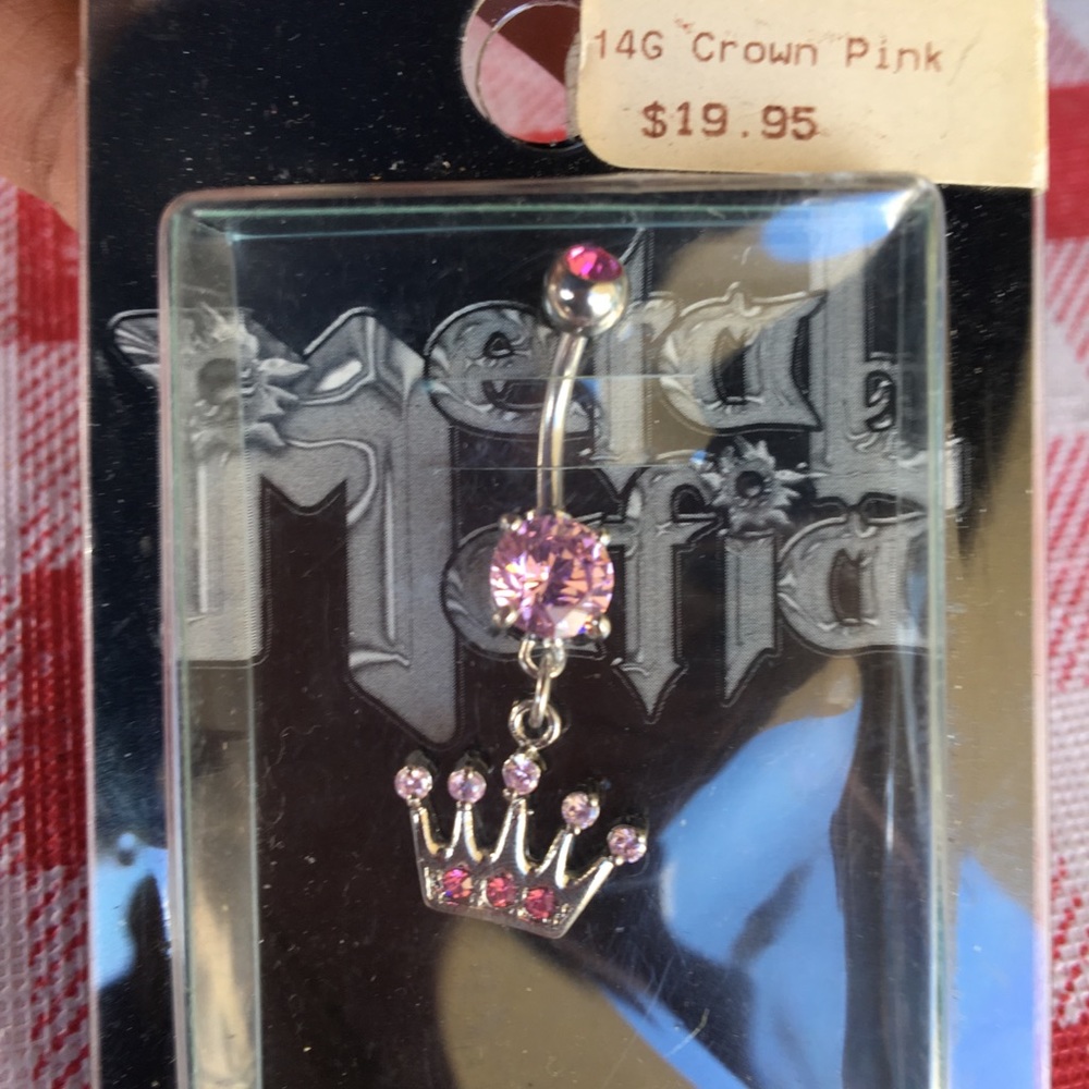 Pink crown belly button ring